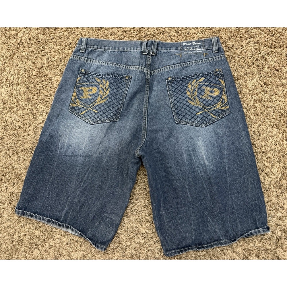 Y2K Phat Farm Denim Jean Shorts Hip Hop Jorts Streetwear Baggy Mens Size 40x13
